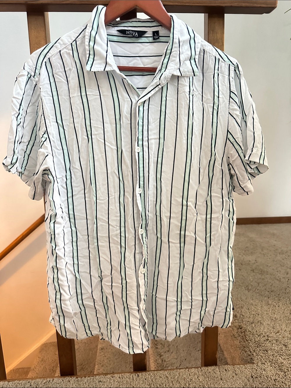 Men’s White Short-Sleeve Stripe Button-Down Shirt